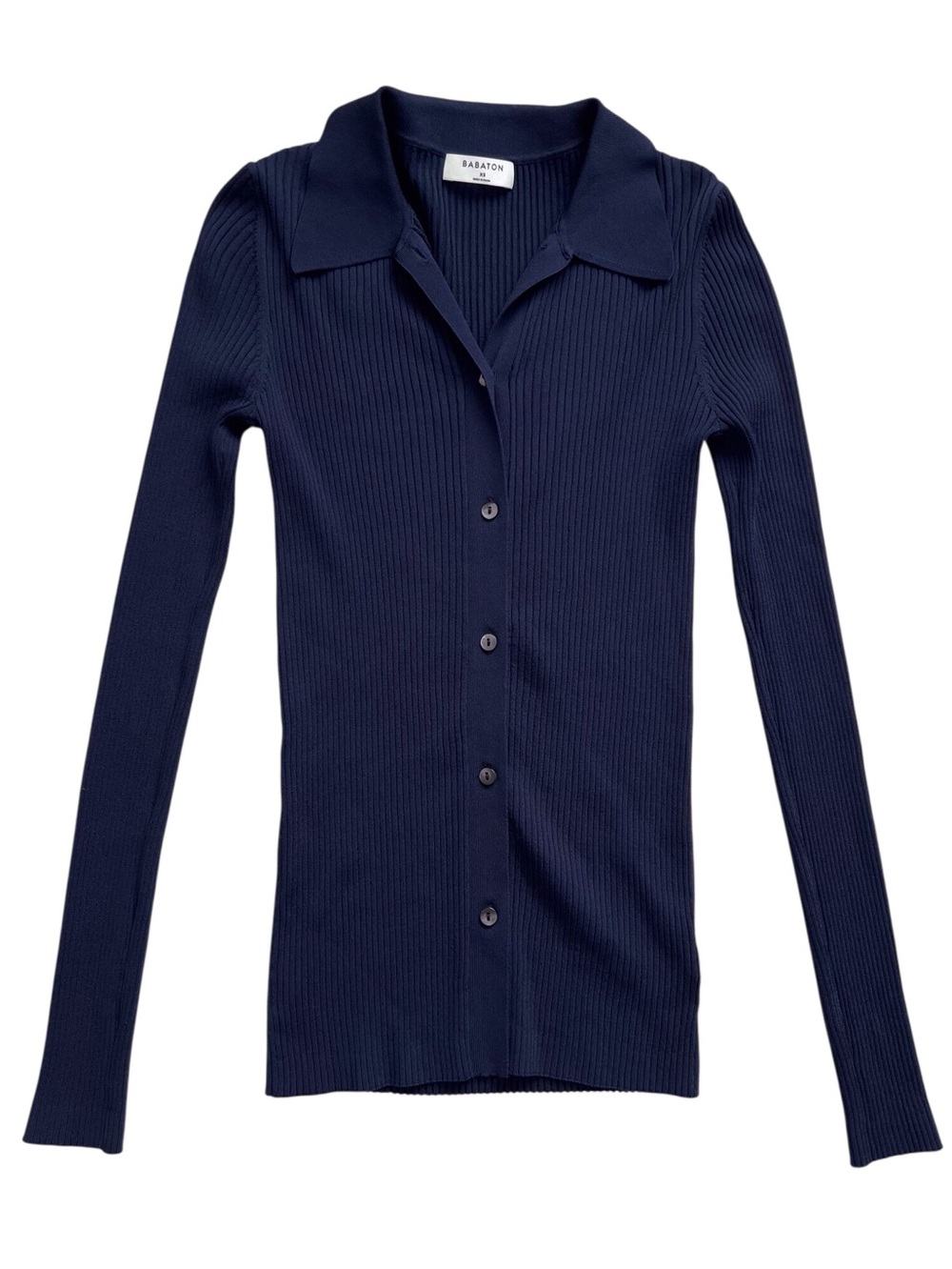 Aritzia Babaton Blue Ribbed Long Sleeve Polo Cardigan Preppy Retro Y2K Medium